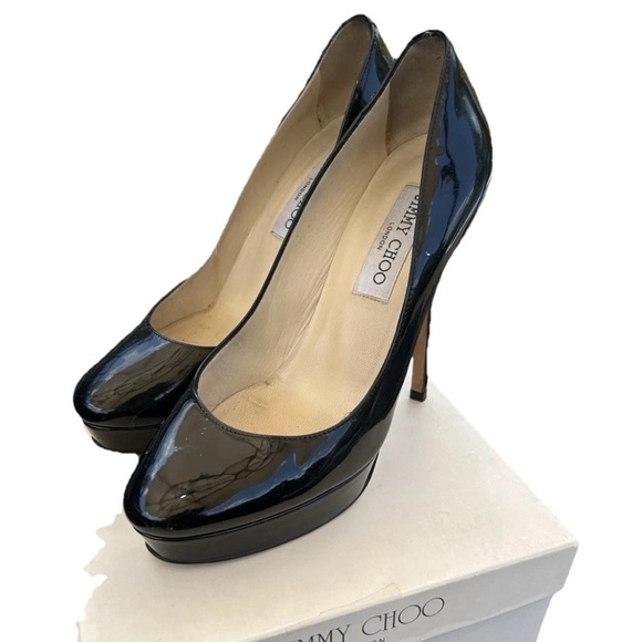 Jimmy Choo Cosmic 120 mm Black Patent Leather Heels Size 37 - Picture 1 of 12
